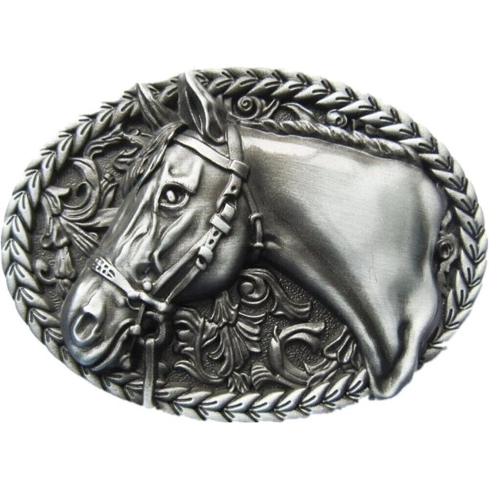 🆕Men's Silver Antique Brushe Western Rope Horse Cowboy Oval Belt Buckle